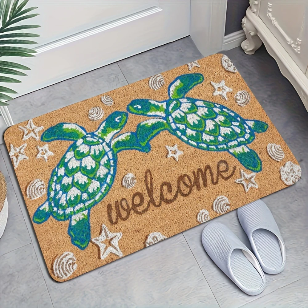 beach Welcome Doormat, Starfish Seashell Print Rug for Coastal Themed Home Decor Sea Turtle Welcome Doormat