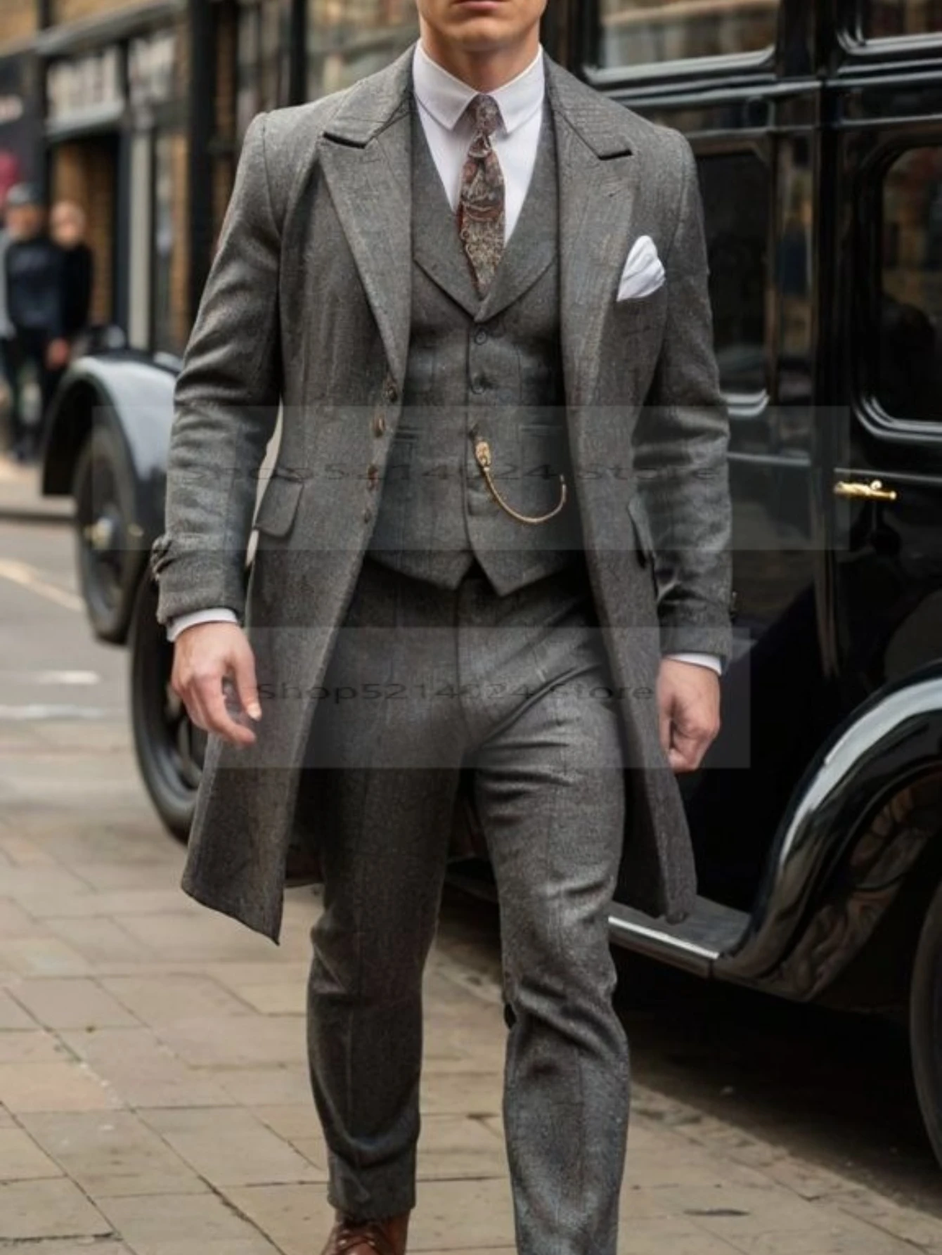 Fashionable Herringbone Three-piece Men's Suit Coat Vest Pants Warm Business Wedding Groom Dance Custom