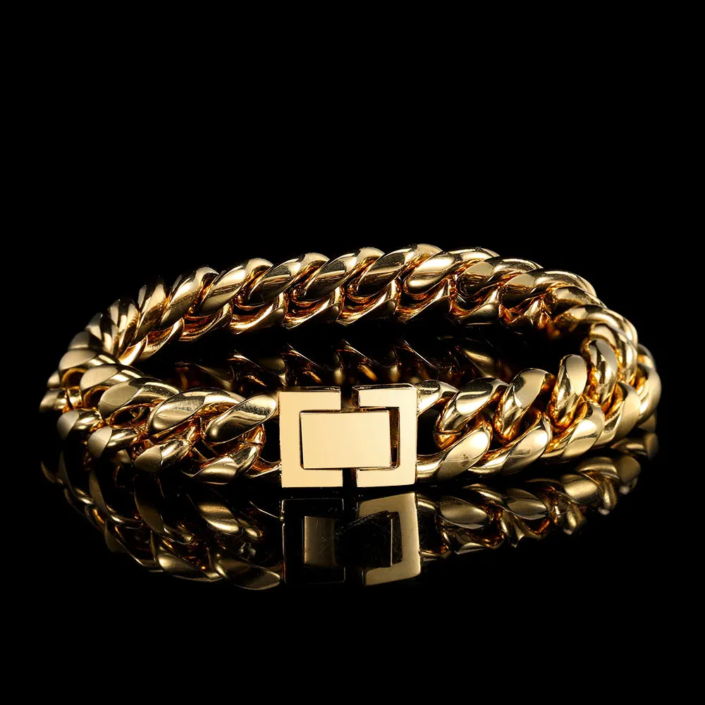 6/8/10/2/14/16MM Width Hip Hop Jewelry Miami Stainless Steel Rectangle Clasp Curb Cuban Link Bracelets For Men