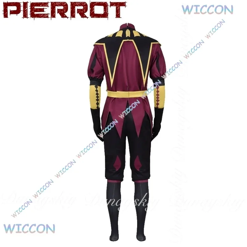 

CyWuHu/The Circus Game Freak Pierrot Косплей с черной, красной, желтой короной, костюм Helloween, белый парик, карнавальный костюм, полный Su