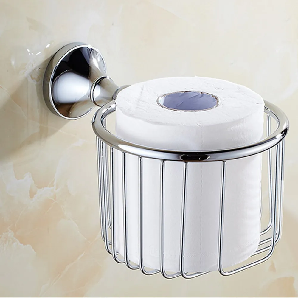 Polished Chrome Wall Mounted Toilet Paper Roll Holder Bathroom Shower Shelf Basket aba943