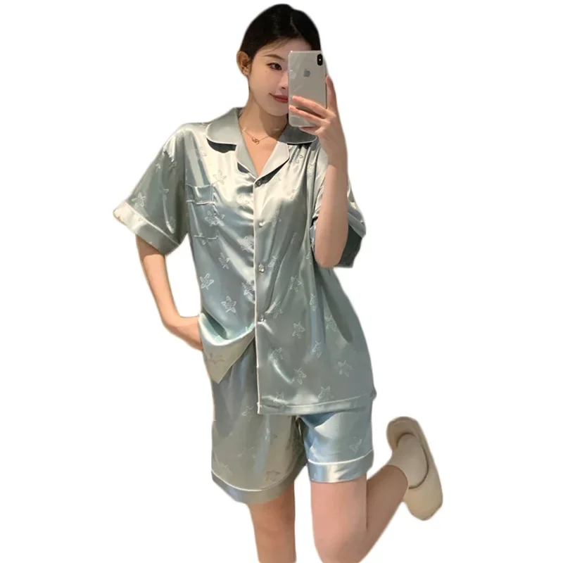 Sleepwear Women's Clothes Suits Summer Thin New JAPANESE Cardigan Home Simple Cozy Loose Casual Skinny Cool Temperament Fresh