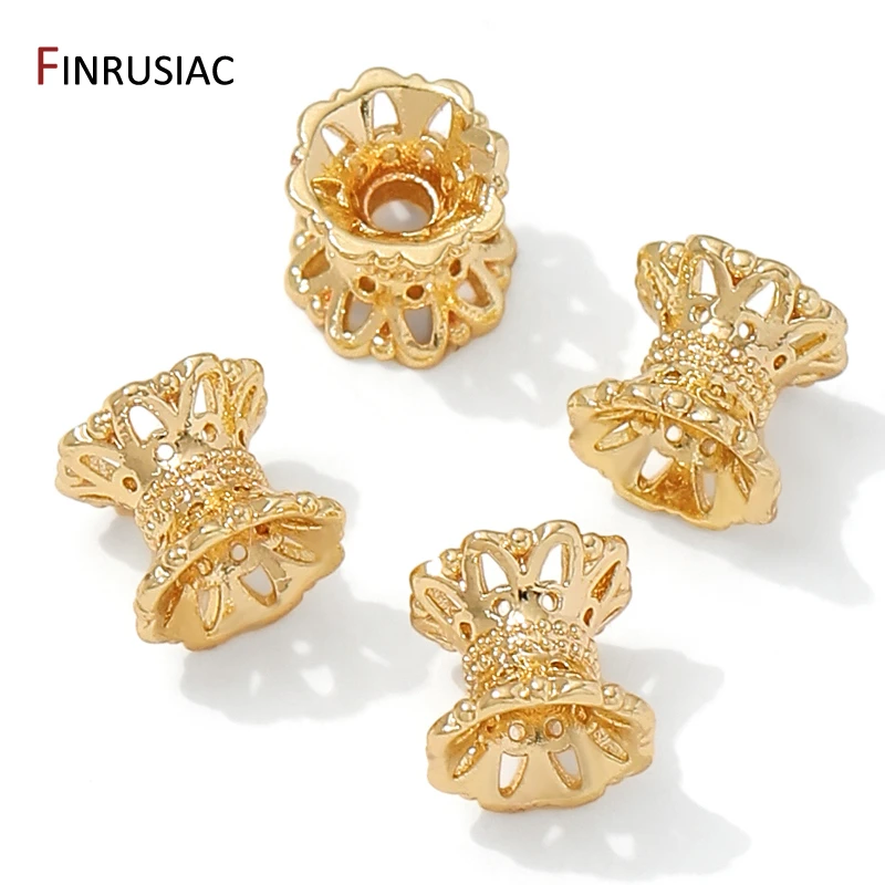 14/18K Gold Plated Brass Double Side Lotus Flower Spacer Beads,Separator For Beads,DIY Jewelry Making Accessories