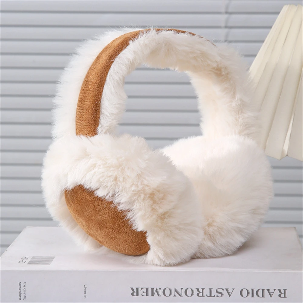 Orejeras portátiles plegables y cálidas para invierno, orejeras esponjosas de piel de conejo para auriculares, cubierta gruesa para las orejas con