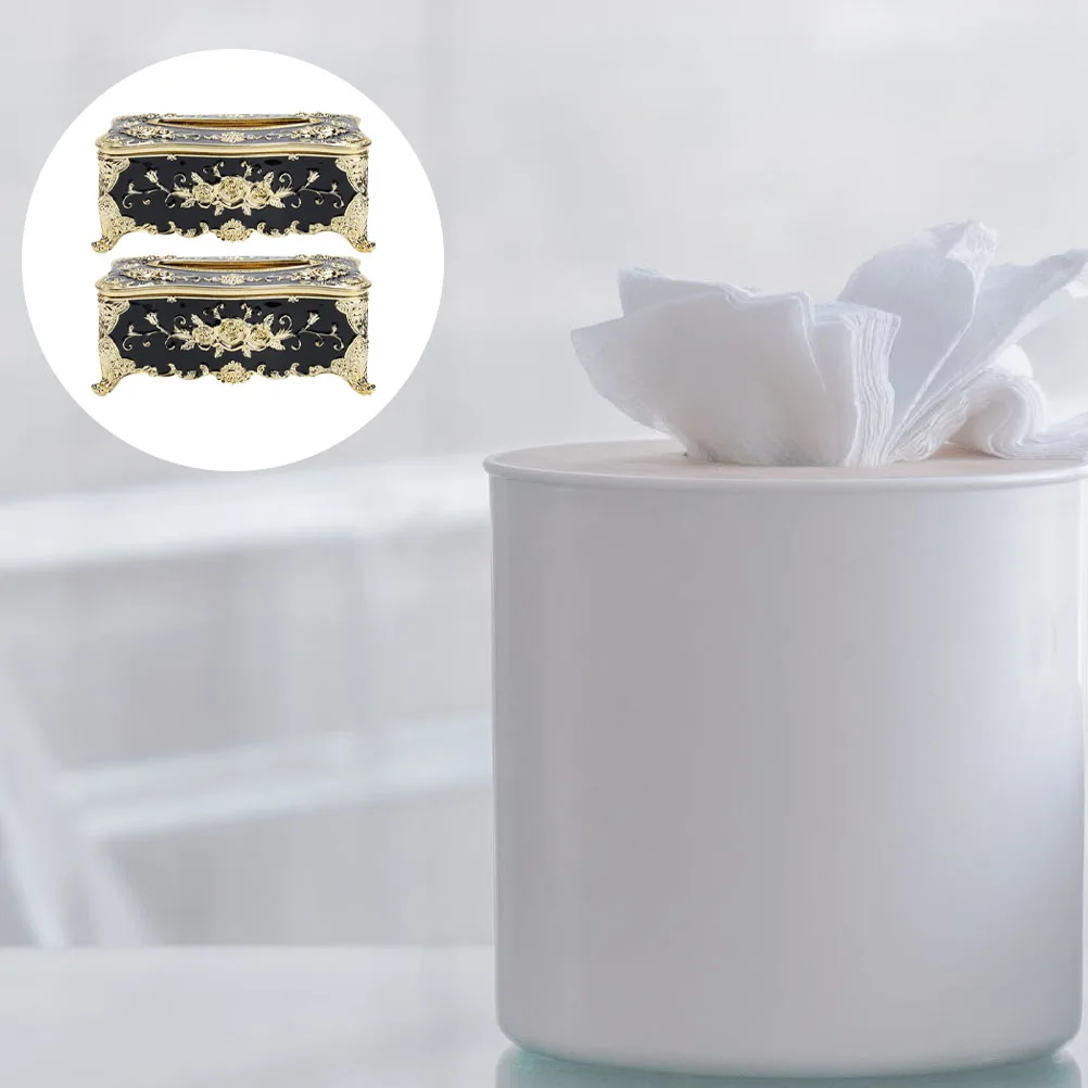 

2pcs Desktop Paper Extraction Box Decorative Napkin Holder Plastic Tissue Container Household Supplies European Style Tissue Box
