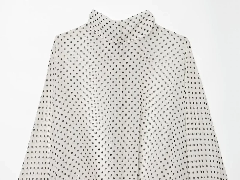 MUJER Polka Dot Blusen Damen Halbtransparente Blusen und Röcke Set Urlaubs-Strand-Tops für Frauen Langarm Casual Blusen – Detail 7