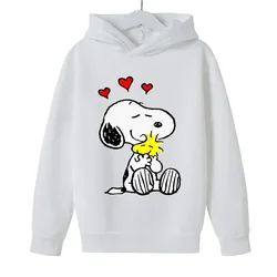 White Snoopy Cartoon Anime Children Pullover Tops 2024 New Fashion Boy Girl Kids Hoodie Spring Autumn Baby Sweatshirt Clothes