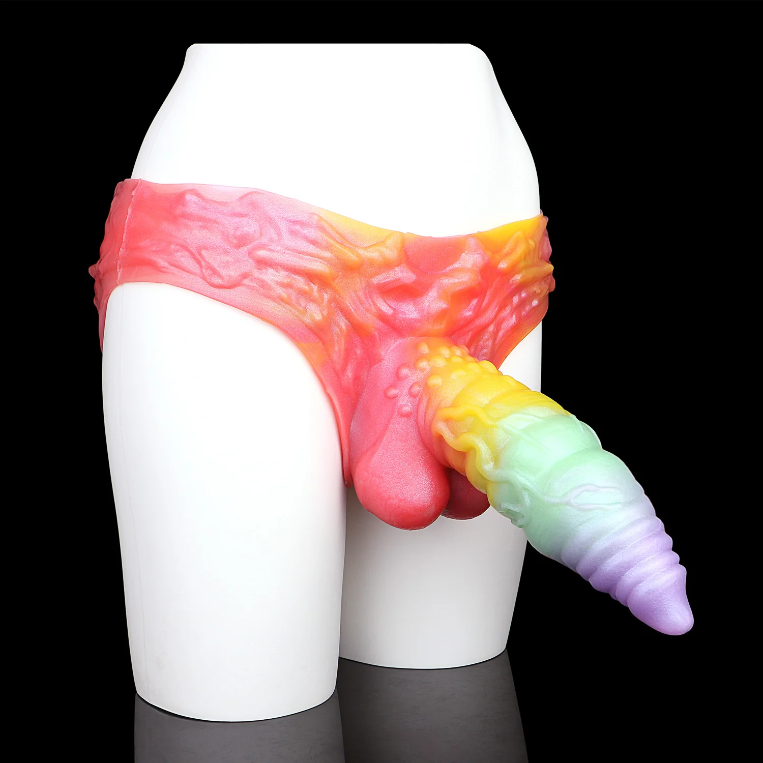 シャズ シリコン製パンティー 犬の結び目型ペニススリーブ エクステンダー 拡張器 ブリーフ型装着可能 馬の形をした中空ディルド 再利用可能なコンドーム 男性用セックストイ