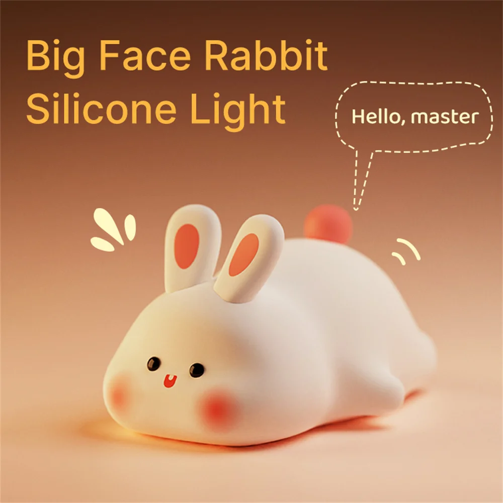 LED Night light Cute Big Face Rabbit Night Light Kid Touch Sensor Timing USB Rechargeable for Birthday Gifts Bedroom Decor