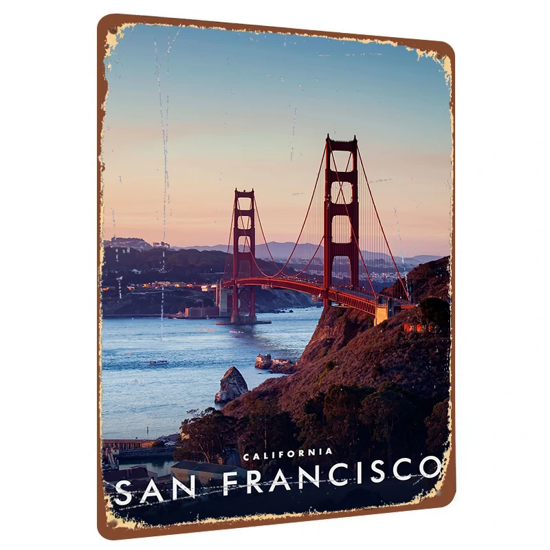 San Francisco Golden Gate Bridge Sunset Custom Metal Wall Art Modern Home Decor USA Landmark Souvenir