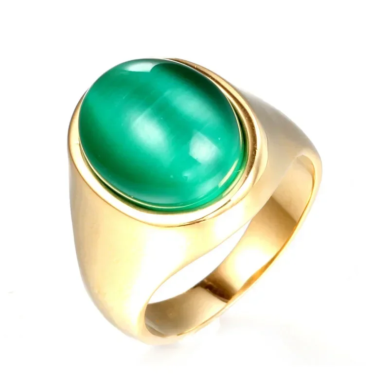 Vintage Jewelry Stainless Steel Artificial Opal Couple Ring Valentine\'s Day Birthday High-end Gift Hand Wholesale