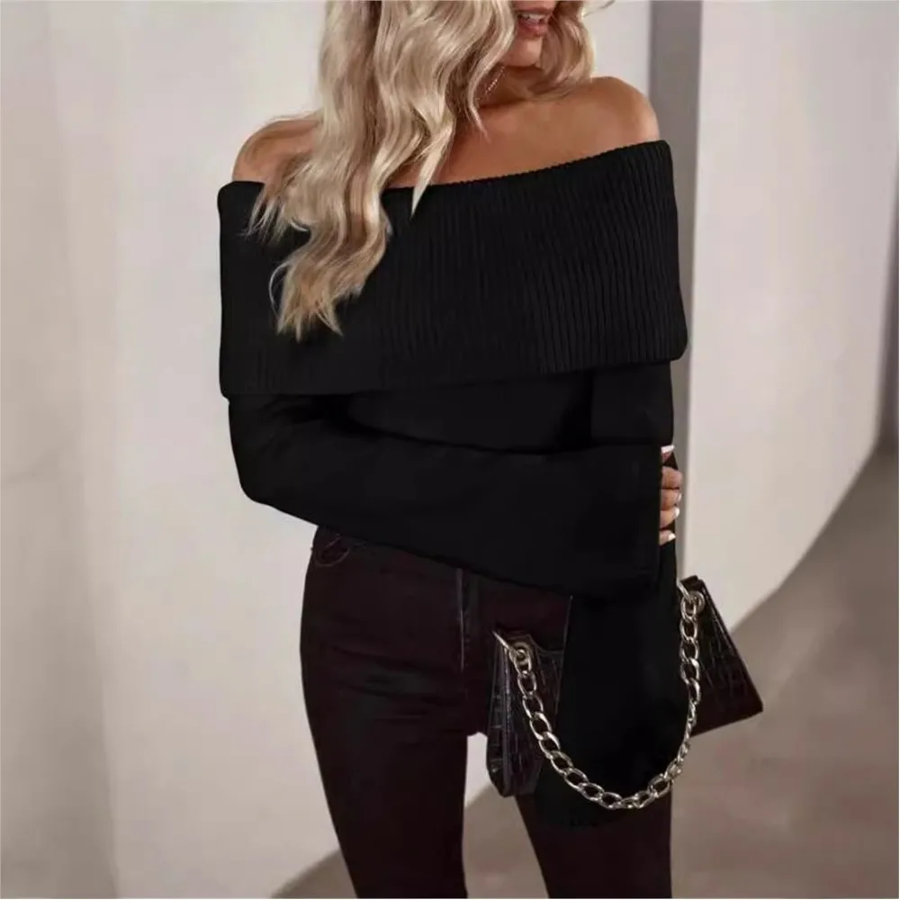 الملابس النسائية ضئيلة مثير محبوك سترة طويلة الأكمام بلون يسحب فام كل مباراة فضفاضة أسلوب بسيط مريح عصري