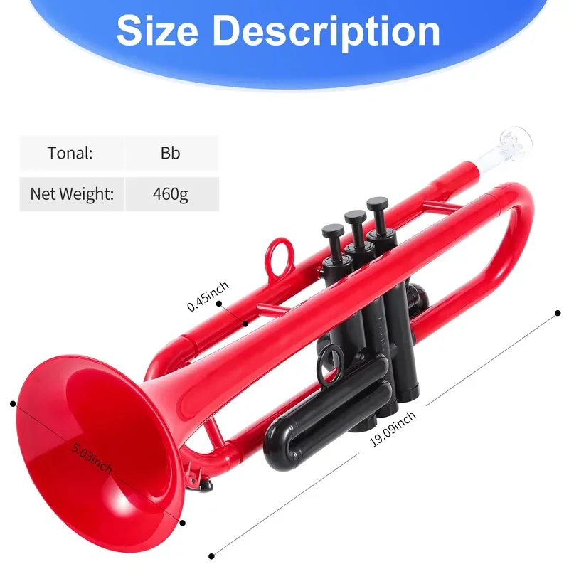 Bb Trumpet Standard Trumpet Set with Suitcase Lightweight Plastic Trumpet for Students Beginners Musical Instruments