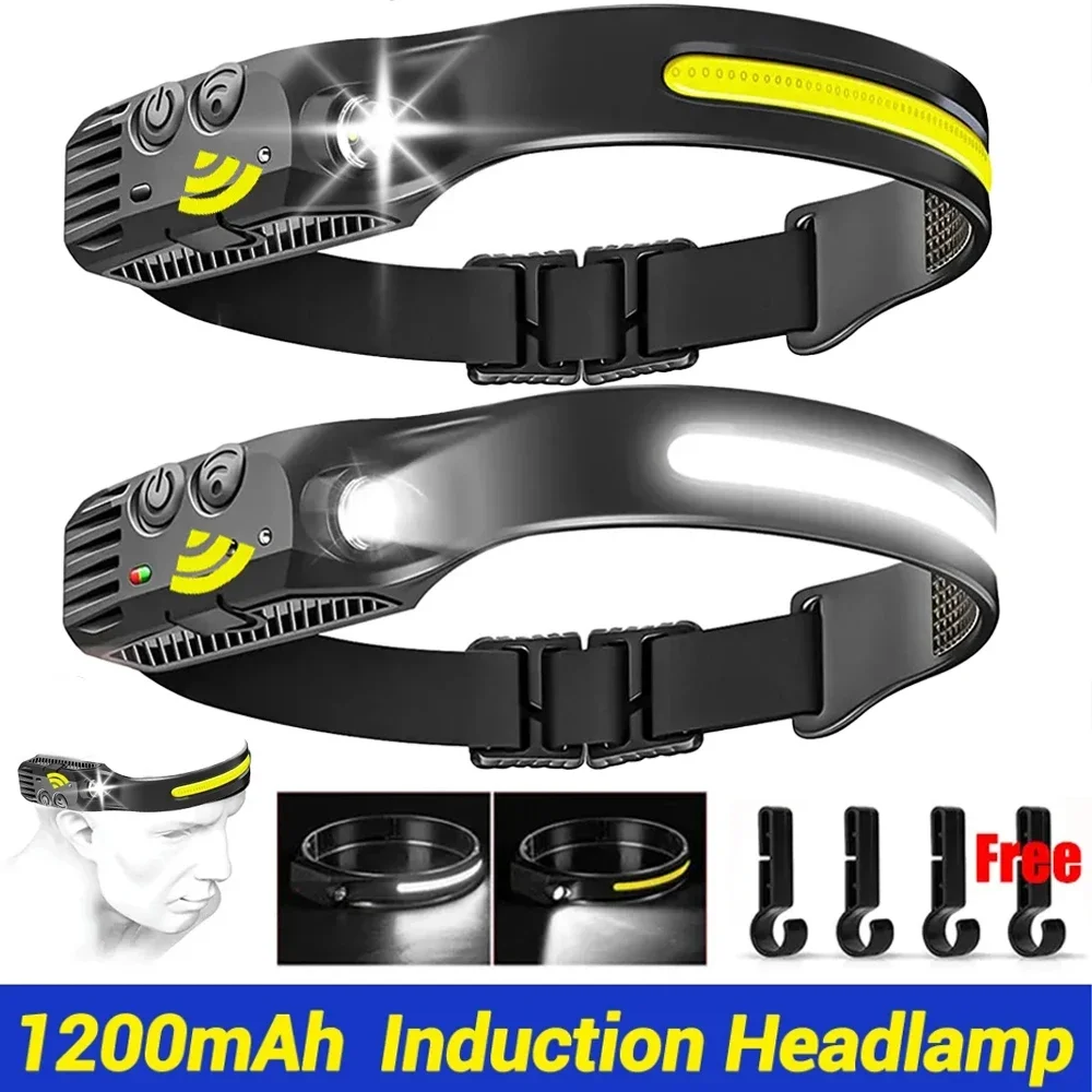 LED Sensor Headlamp USB Rechargeable Led Head Torch Built-in Battery Head Flashlight Outdoor Camping Fishing Headlight Lantern