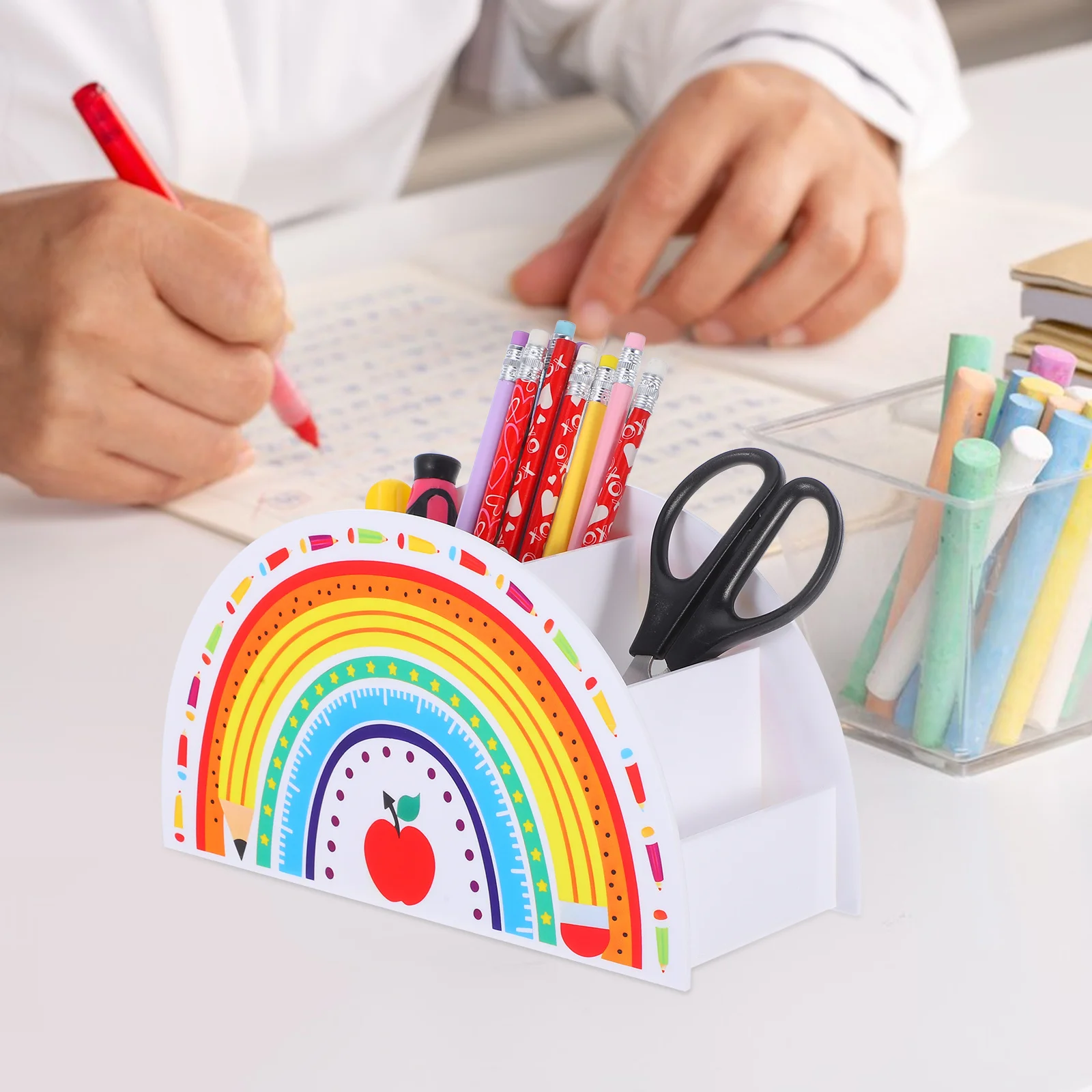 Rainbow Pen Holder Pencil Organizer Acrylic Desk Organizer Decorative Desktop Supplies Rainbow Desk Accessories