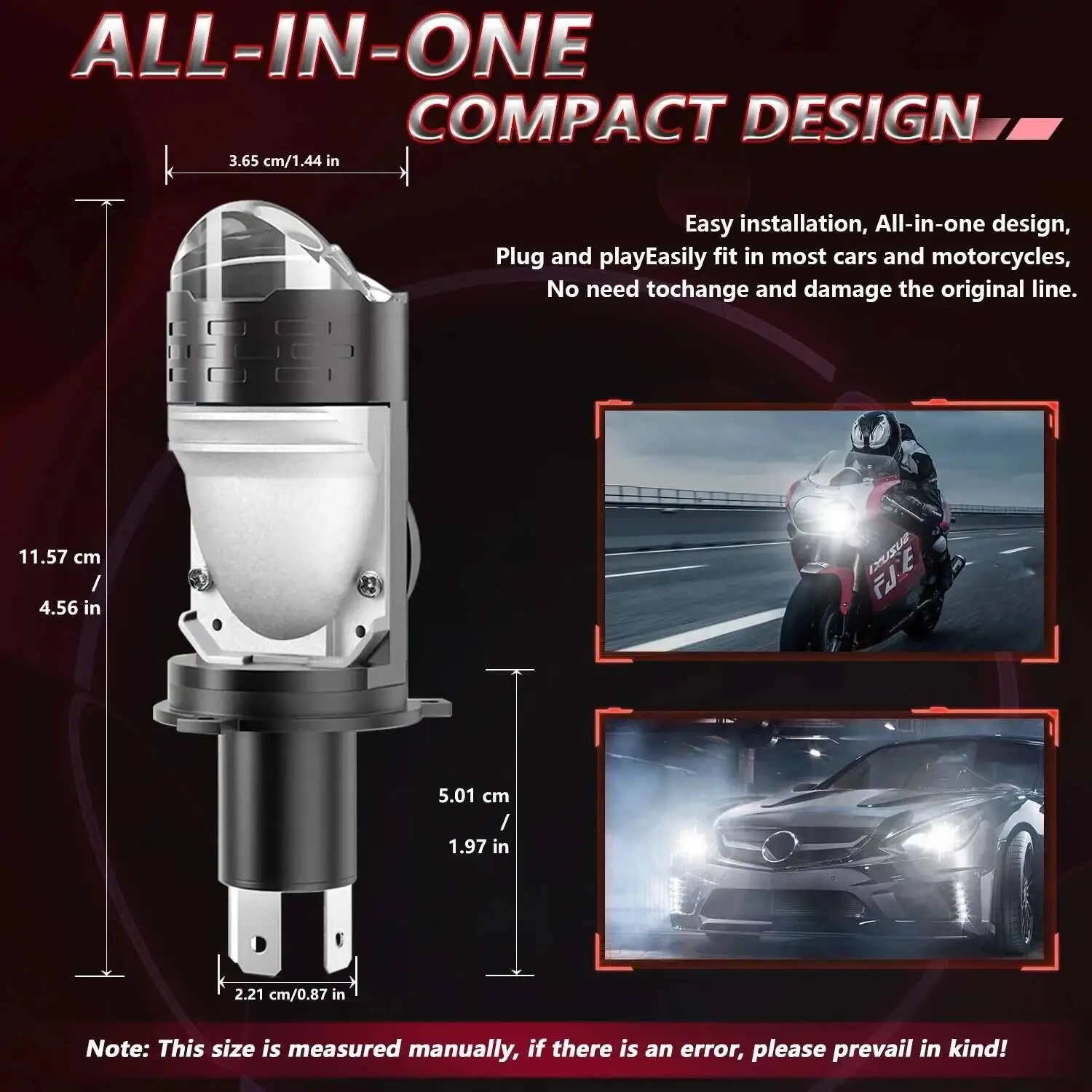 H4 Projector Lens LED Headlight Car Motorcycle 10000LM 100W Plug&Play Turbo Fan Lamp High Low Beam Wireless Auto Bulb image 4