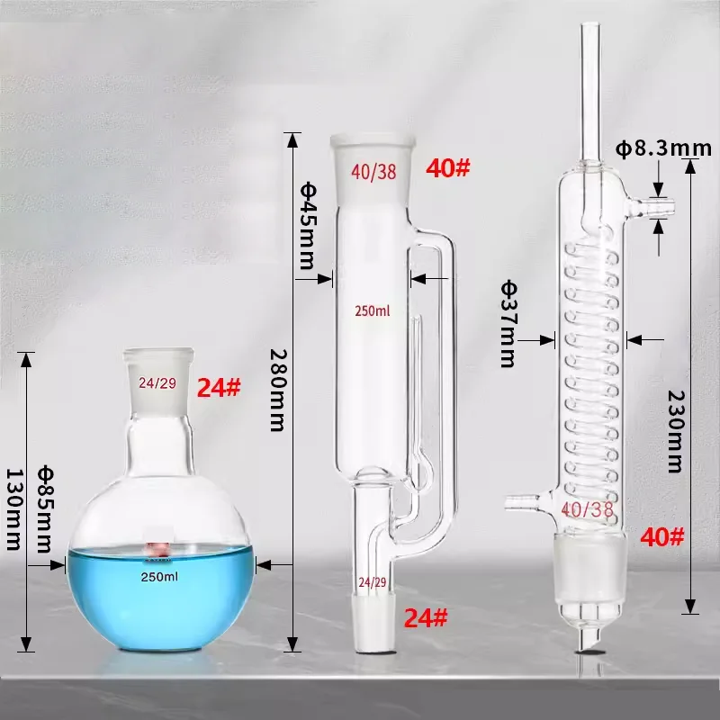 250ml glass snake fat extractor laboratory Soxhlet extractor condenser tube extraction cartridge