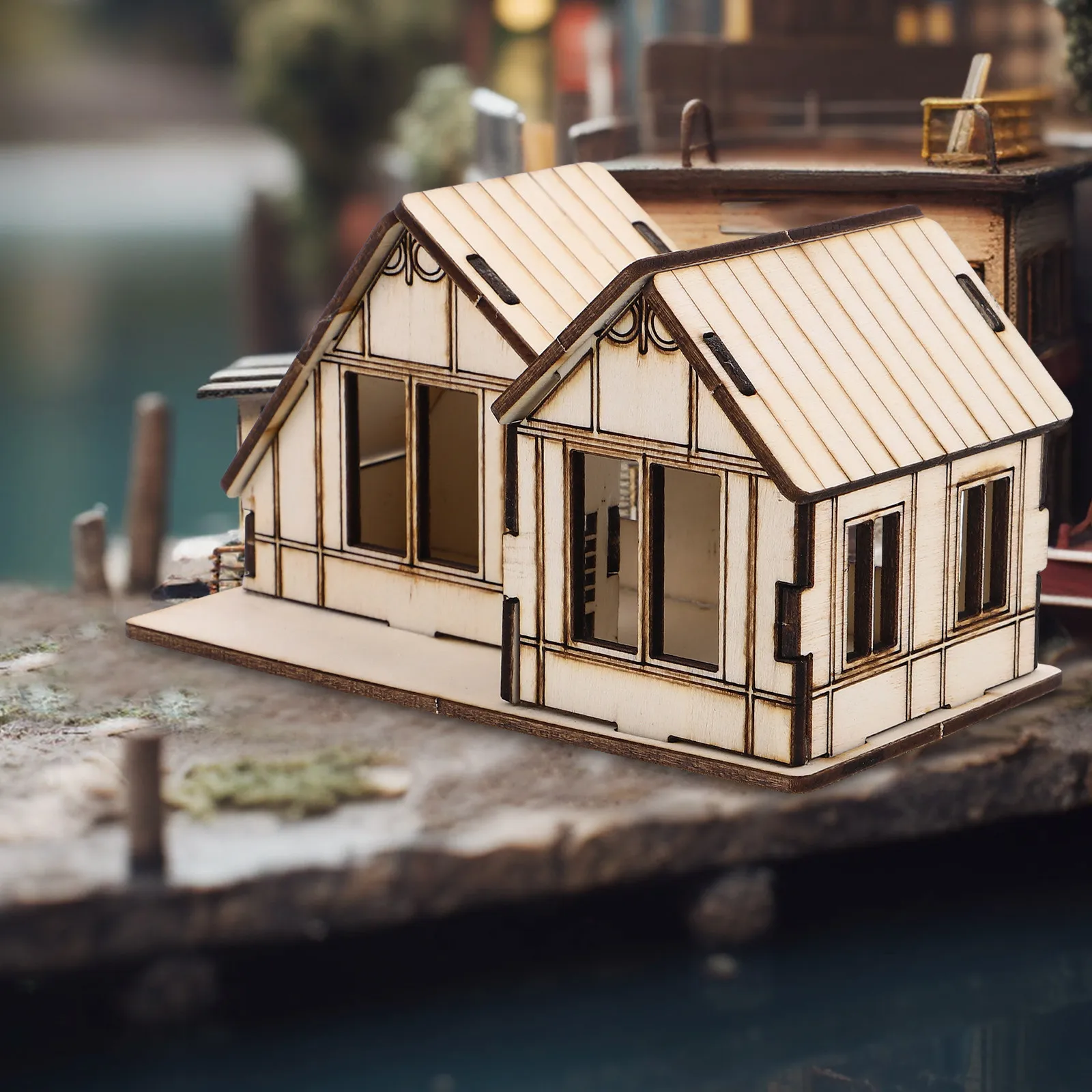 Wooden House Puzzle Mini DIY House Kit Educational Craft for Kids Children's Party Decorations Miniature Sand Table Building