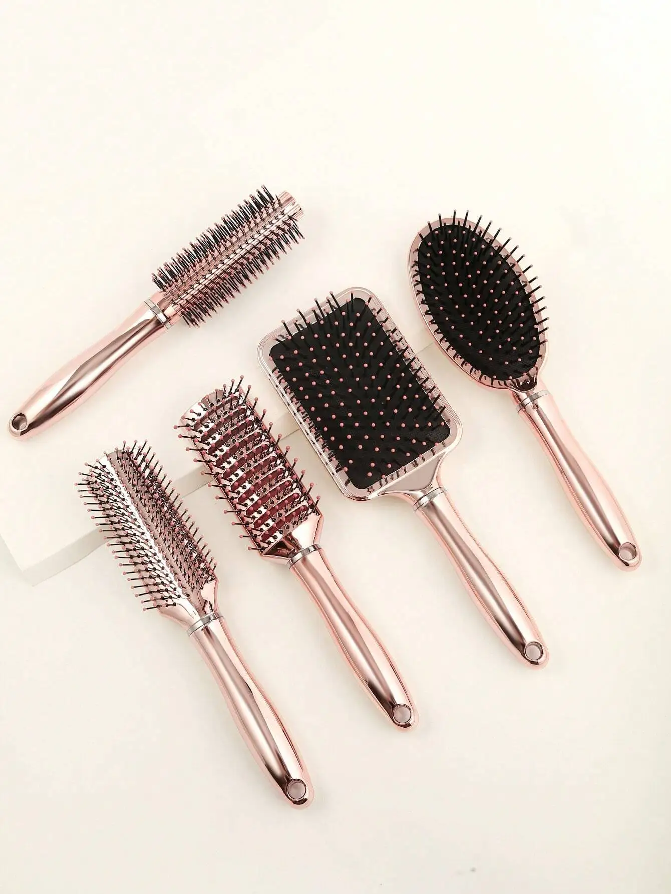 

5pcs Metallic Styling Comb Set/Kit, Cushion Hair Brush Block Hair Brush/Hair Comb Anti Frizz Hair Brush For All Hair Types, Hair Brush, Comb, Hair Tools, Hair Products And Accessories For Barber Salon Beauty Back To School, Travel Holiday Essentials