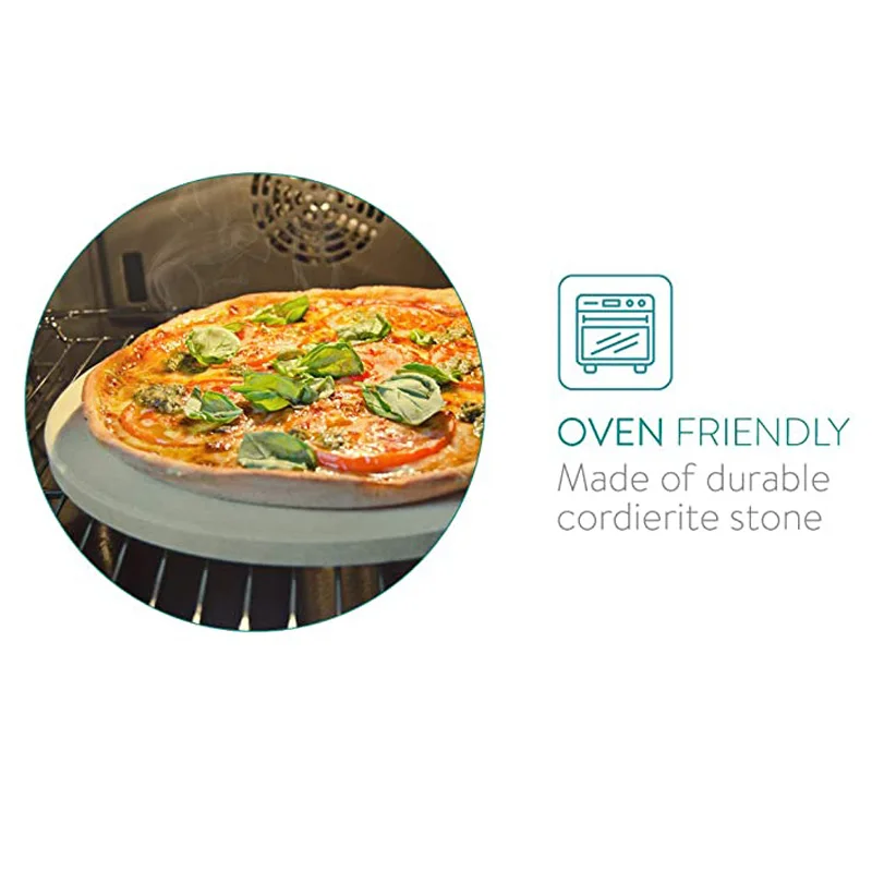 13 Inch Pizza Extra Thick Stone For Baking Pizza Tools Oven&BBQ Grill Baking Slab Kitchen Bread Tray With Support Frame