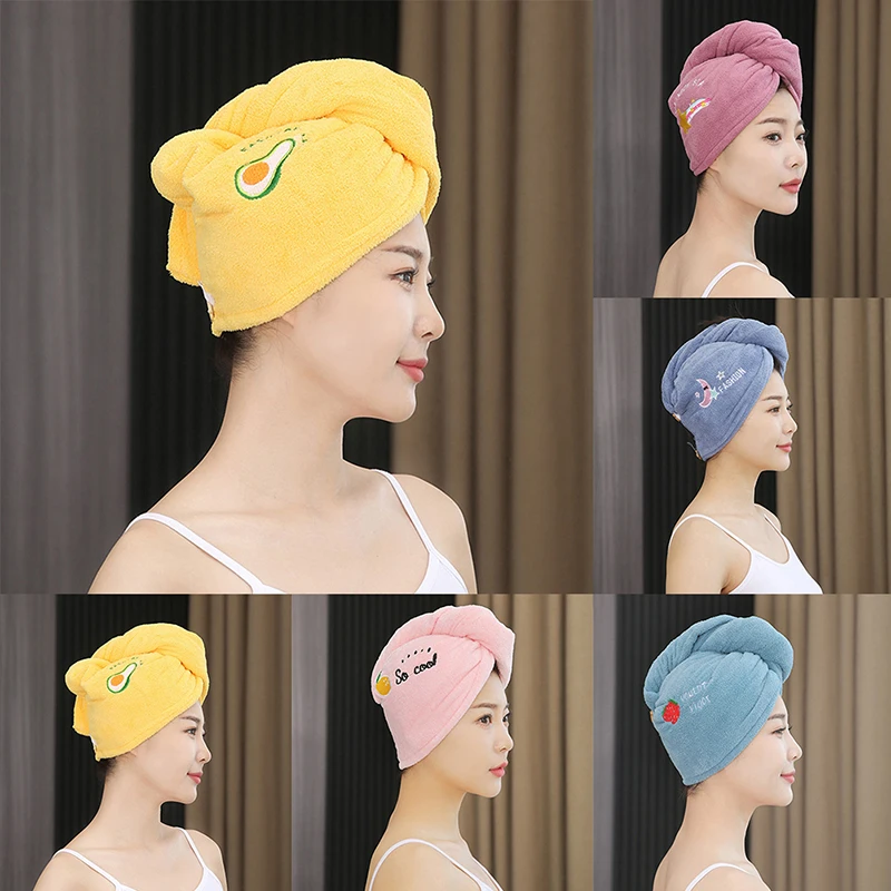 Magic Microfiber Shower Cap Embroidery Towel Bath Hats Dry Hair Cap Quick Drying Soft For Lady Turban Head 1PC