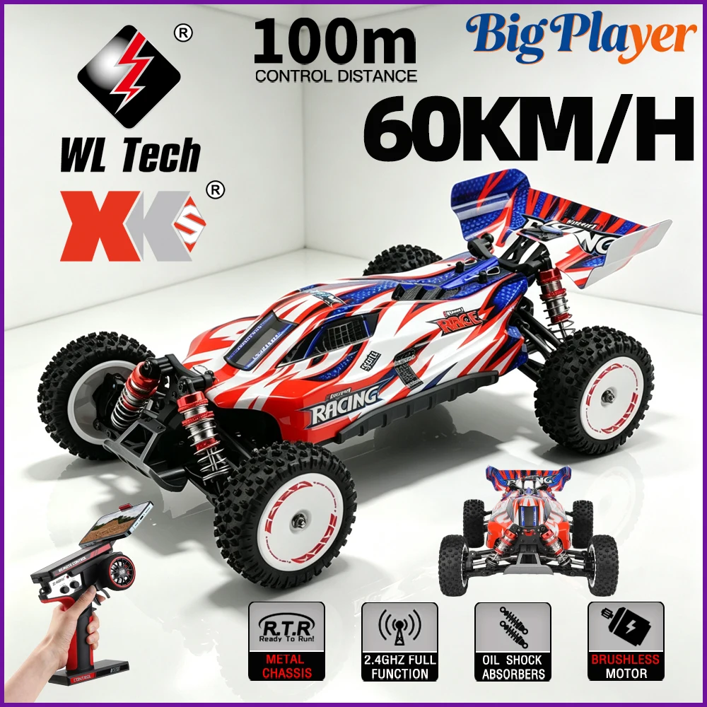 WLtoys 124008 1/12 V8 Brushless RC Car 4WD 60km/h High Speed Off-Road 2.4G Full Proportional Metal Chassis Toy Gift for Adults