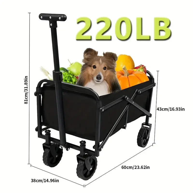 HEPFTURE FlexiLite Folding Wagon Heavy-Duty Cart 220 LB Capacity Flat-Free Wheels Foldable Utility Wagon for Camping And Beach