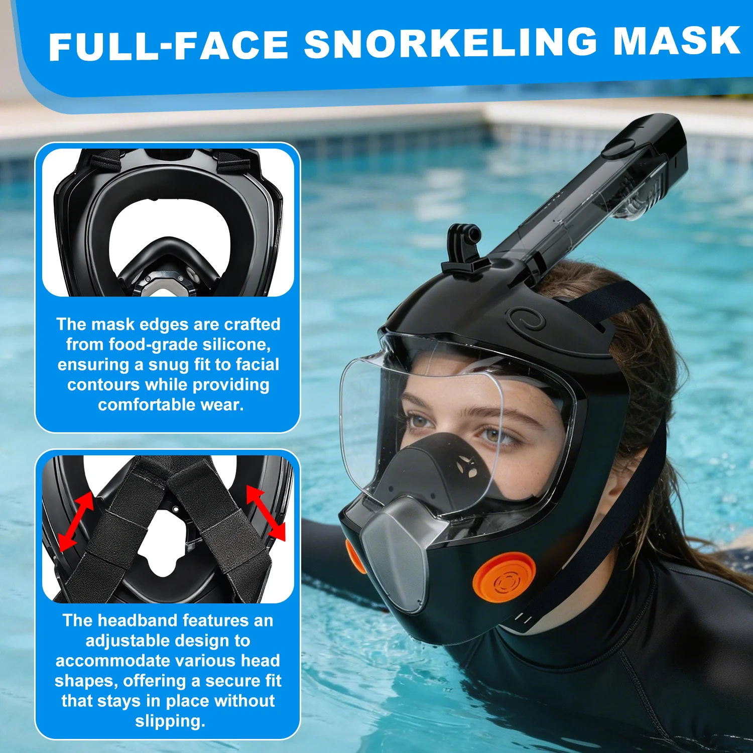 Full Face Snorkel Mask Dry Snorkel  Panoramic Anti Fog Snorkeling Mask Waterproof Adult Teens Beach Essentials WaterSports Gear