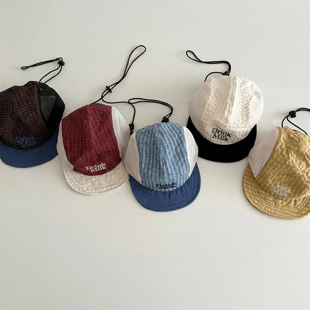 Summer Baby Baseball Caps Kids Boys Girls Thin Breathable Mesh Sun Hats Plaid Parent Child Hat