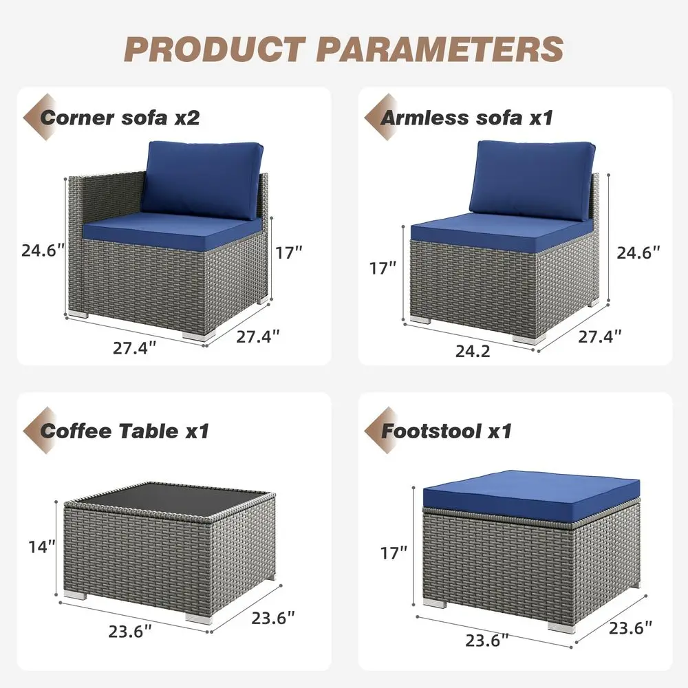 Piece Patio Furniture Sets, AllWeather PE Rattan Wicker Outdoor Sectional Sofa with Cushions and Glass Table for Garden Backyar
