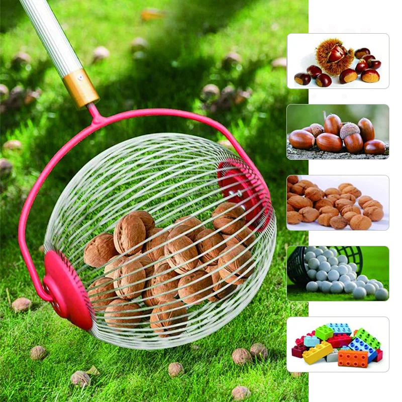 Rolling Nut Gatherer Tool with Telescopic Handle for Walnut, Pecan, Chestnut and Yard Cleanup