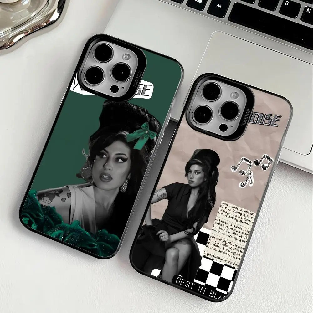 ايمي واينهاوس جراب هاتف آيفون 17 16 15 14 13 12 11 برو ماكس الهواء متعدد الألوان ماتي ليزر معدني أورورا فوندا