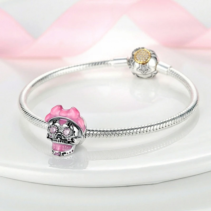 925 Sterling Silber Halloween Charm-Perlen Kürbis Totenkopf Hexe Geist Schwarze Katze Anhänger Passend für Halsketten Armbänder Damen Schmuck Geschenk – Detail 2