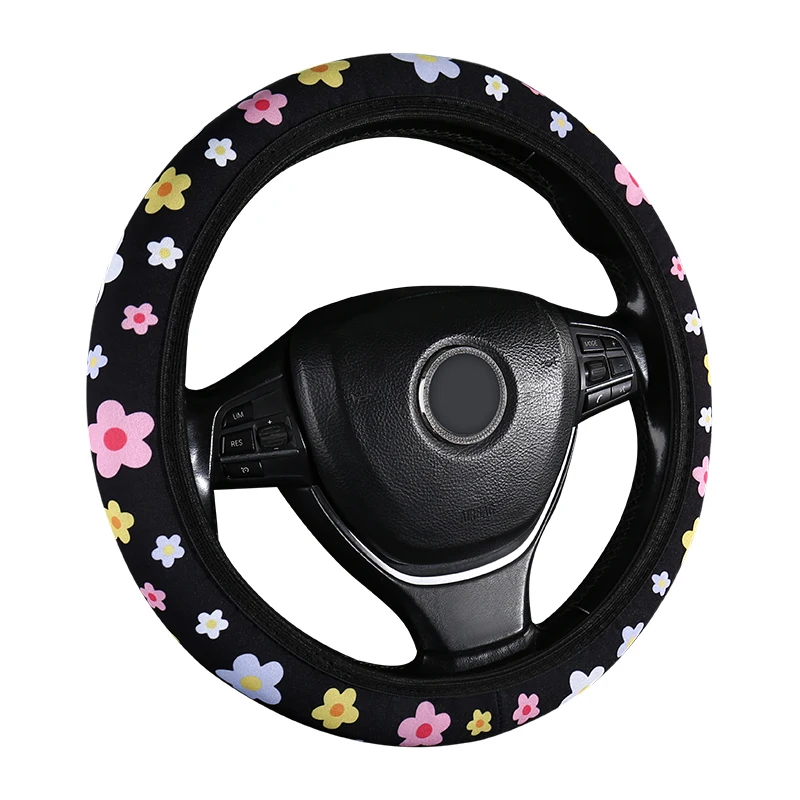 Car Steering Wheel Cover Flowers Print Anti-slip Universal Auto Steering Wheel Protector Interior Accessories Wheel Cover