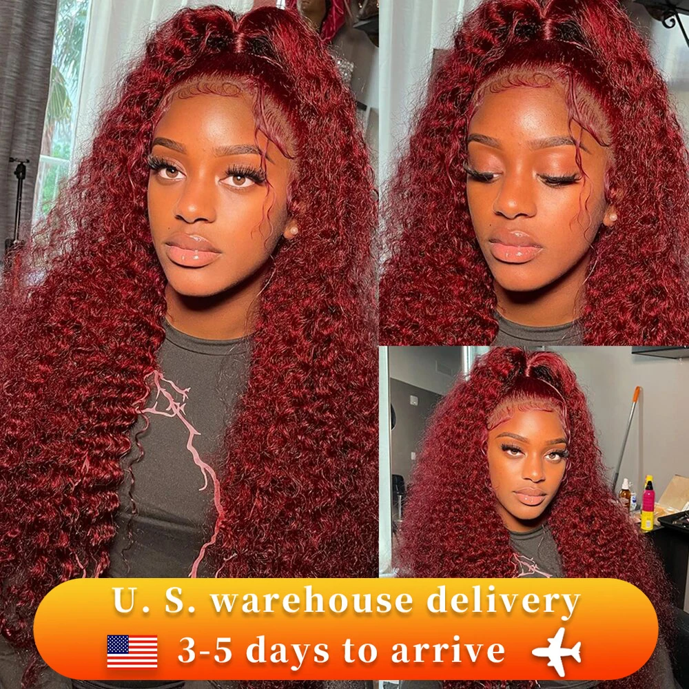 99J Deep Wave Lace Frontal Wigs 13x4 13X6 Red Brazilian Curly 36 Inch HD Lace Front Wig 99J Burgundy Deep Curly Human Hair Wigs