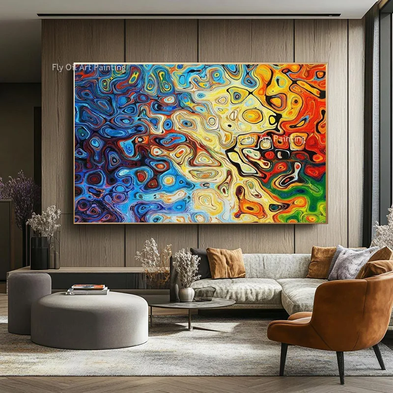 Popular Design Abstract Blue And Yellow Canvas Home Wall Decor Items Handpainted Hand Graffiti Oil Painting New Artwork As Gift
