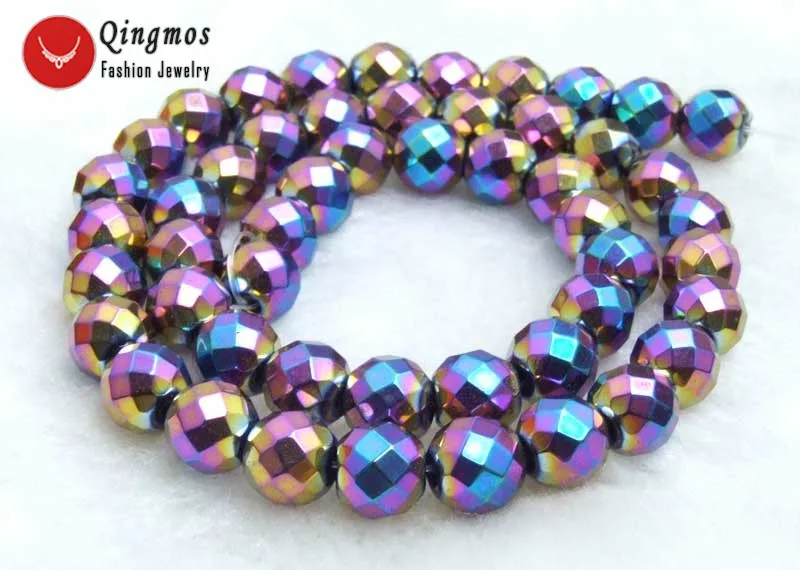 Qingmos Facete Round 8mm Natural Multicolor Hematite Beads for Jewelry Making DIY Necklace Bracelet Earring Loose Strands 15