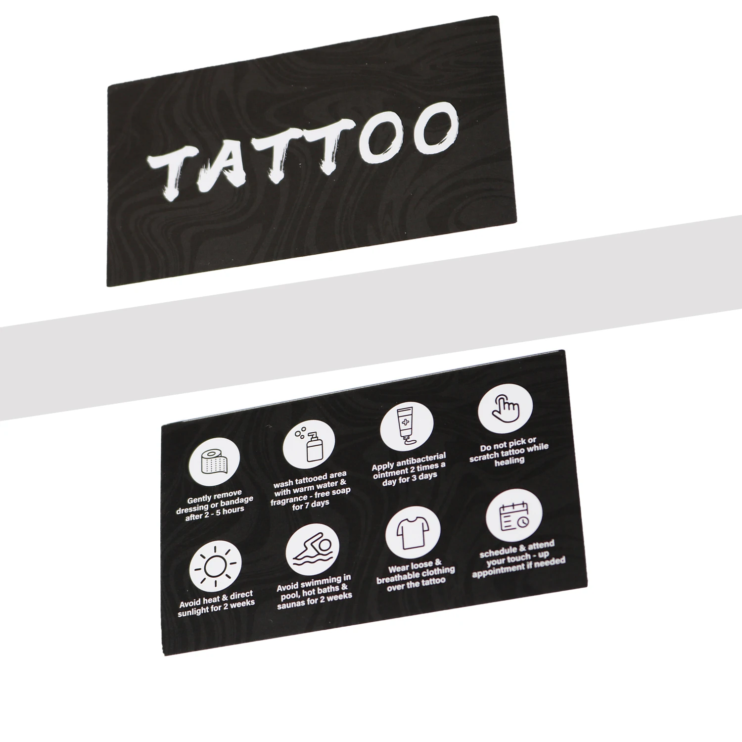 

50/100 шт., черные карты для ухода за после татуировкой ручной работы, карты со скидкой, карты лояльности, татуировки, картонные аксессуары для татуировок