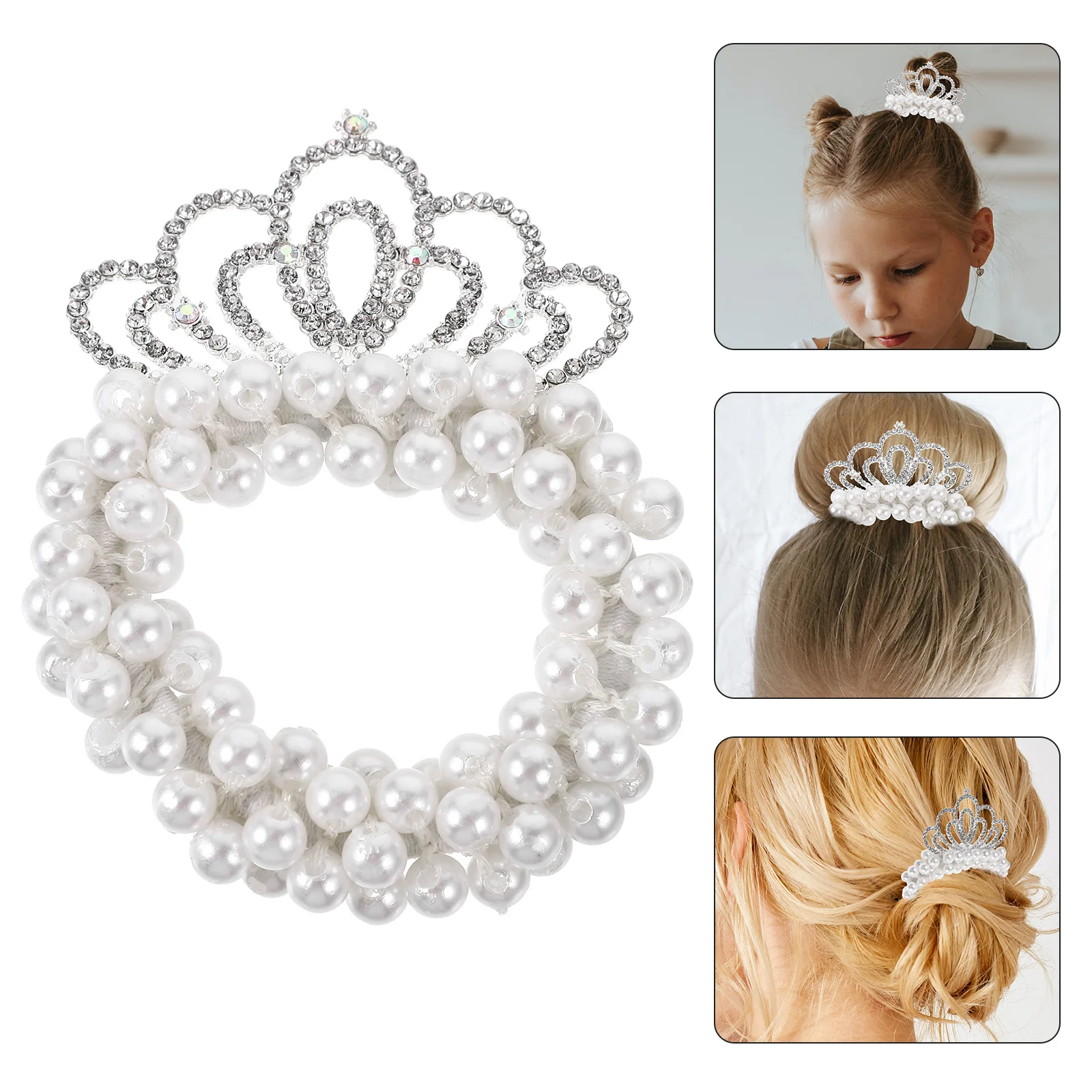 

Pearl Crown Scrunchies Elastic Beaded Ties For Girls Ponytail Holders Girl Hair Accessories Hair Styling Tools