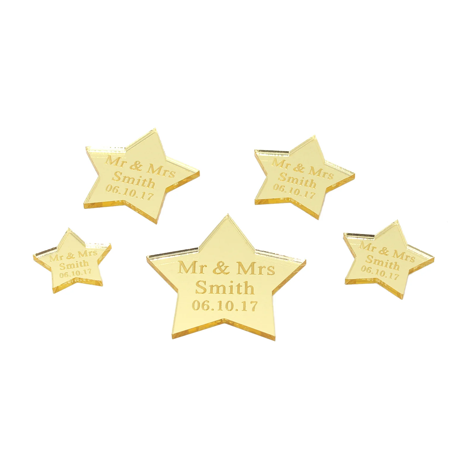 30Pcs Personalized Engraved Mirror Stars Tags Wedding Table Centerpieces Baby Shower Decor Baptism Birthday Wedding Custom Gifts