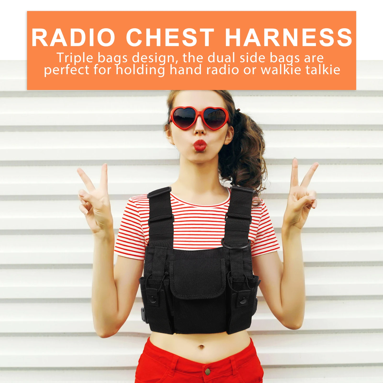 

Chest Bag Rig for Radio Black Color Outdoor Activities Triple Bags Design Quick Release Chest Harness