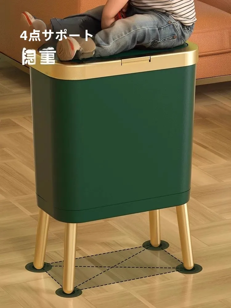 Large Capaci Kitchen Tra Can with Lid High Footed Luxury Living Room Creative Paper Basket Crion Spring Cover