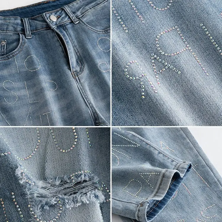 Modische Distressed Hot Drilling Jeans für Damen Sommer Thin Edition Neue Damen Retro Nine Point Haremshose Neu M226