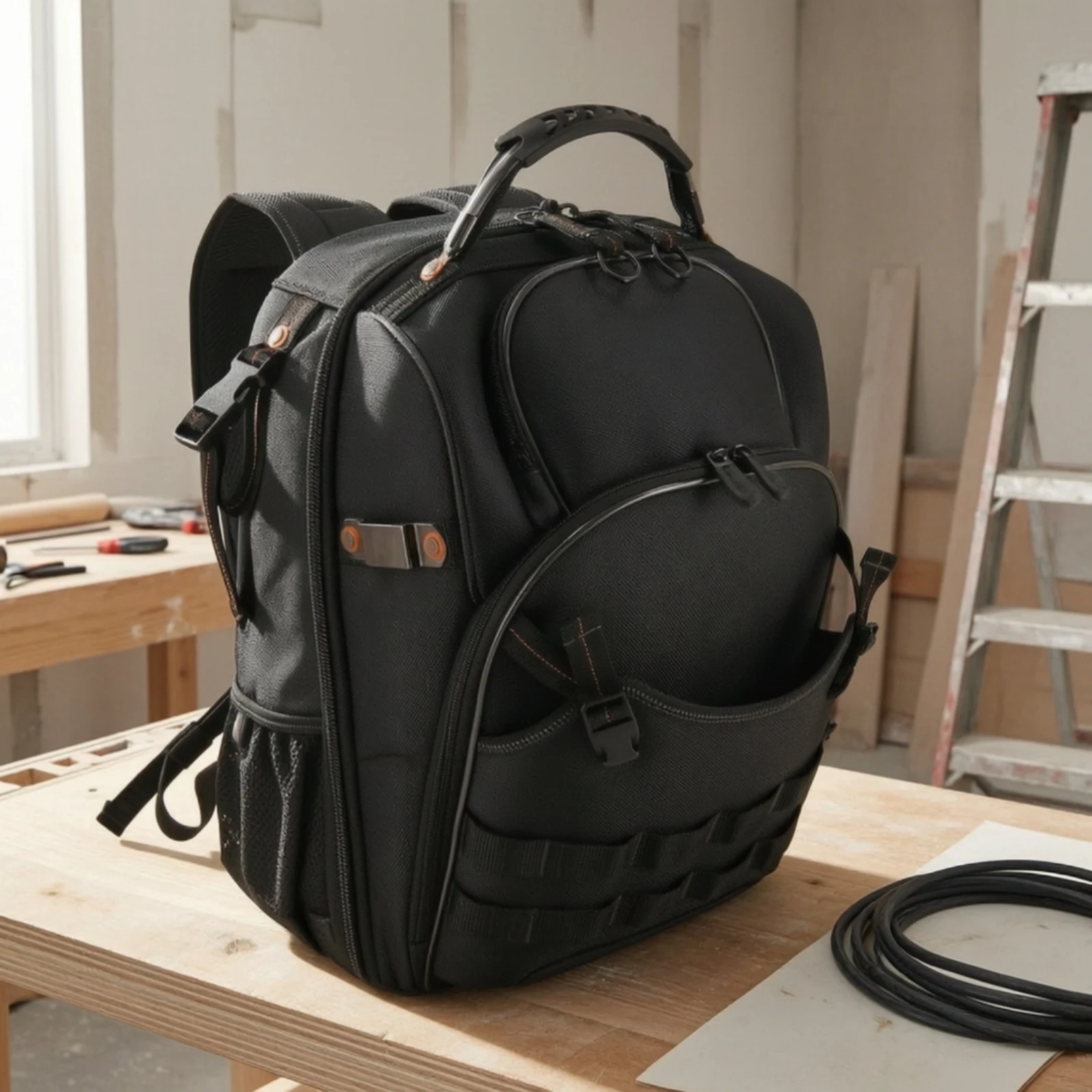 Tool Backpack Structured Tool Organizer Backpack Bag Rugged Long-Lasting for Electricians, Jobsite, Workplace