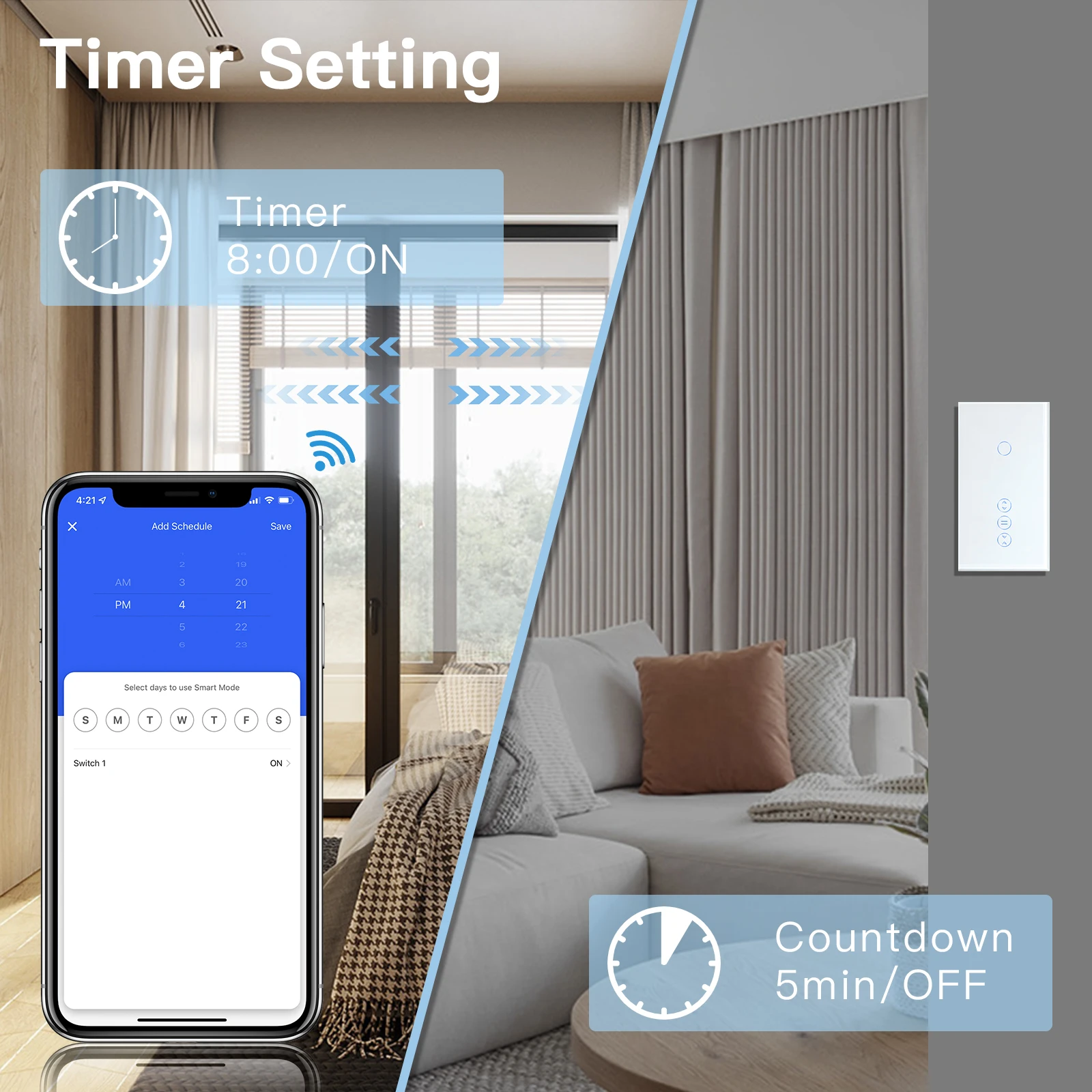 Bseed EU Standard Smart Touch Switch 1/2/3 Gang con interruttore per tende Wifi funziona con il pannello in vetro cristallo Tuya Google Smart Home