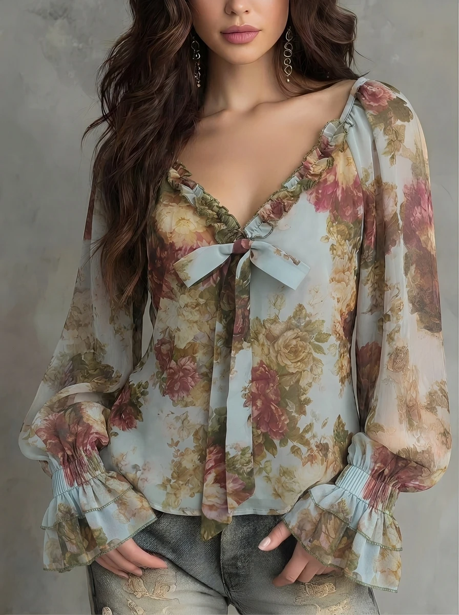 Women's Vintage Floral Print V - огляд і ціна Vintage Fashion Girl
