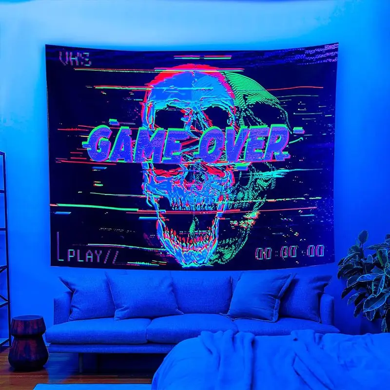 VIKAMAGame Over Fault Wind Skull Tapestry Wall Decoration Living Room Background Wall Room Decoration Home Decoration