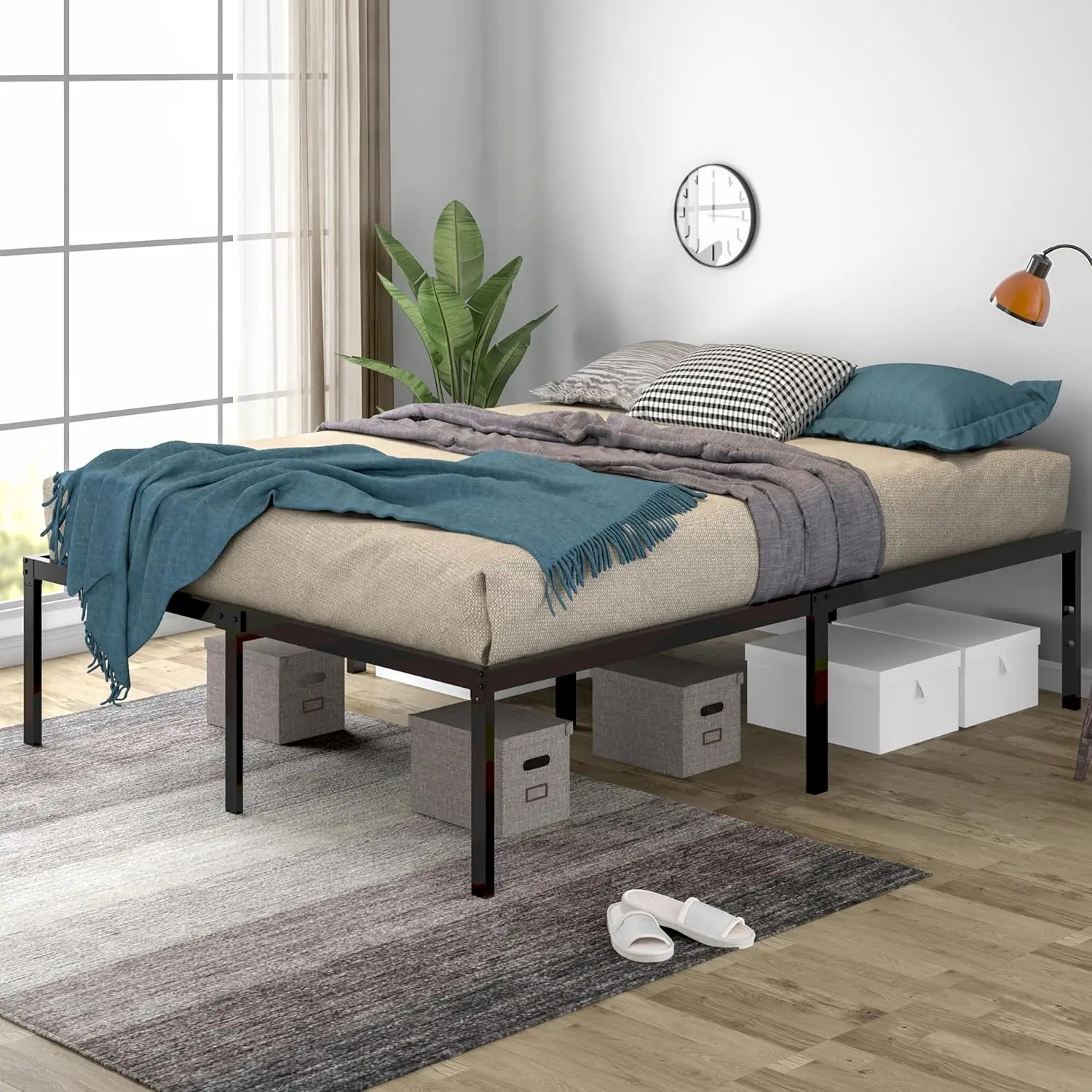 Sha Cerlin Heavy Duty Platform Bed Frame Queen Size, No Box Spring Needed, Slots For Headboard Attachment, Easy Assembly,