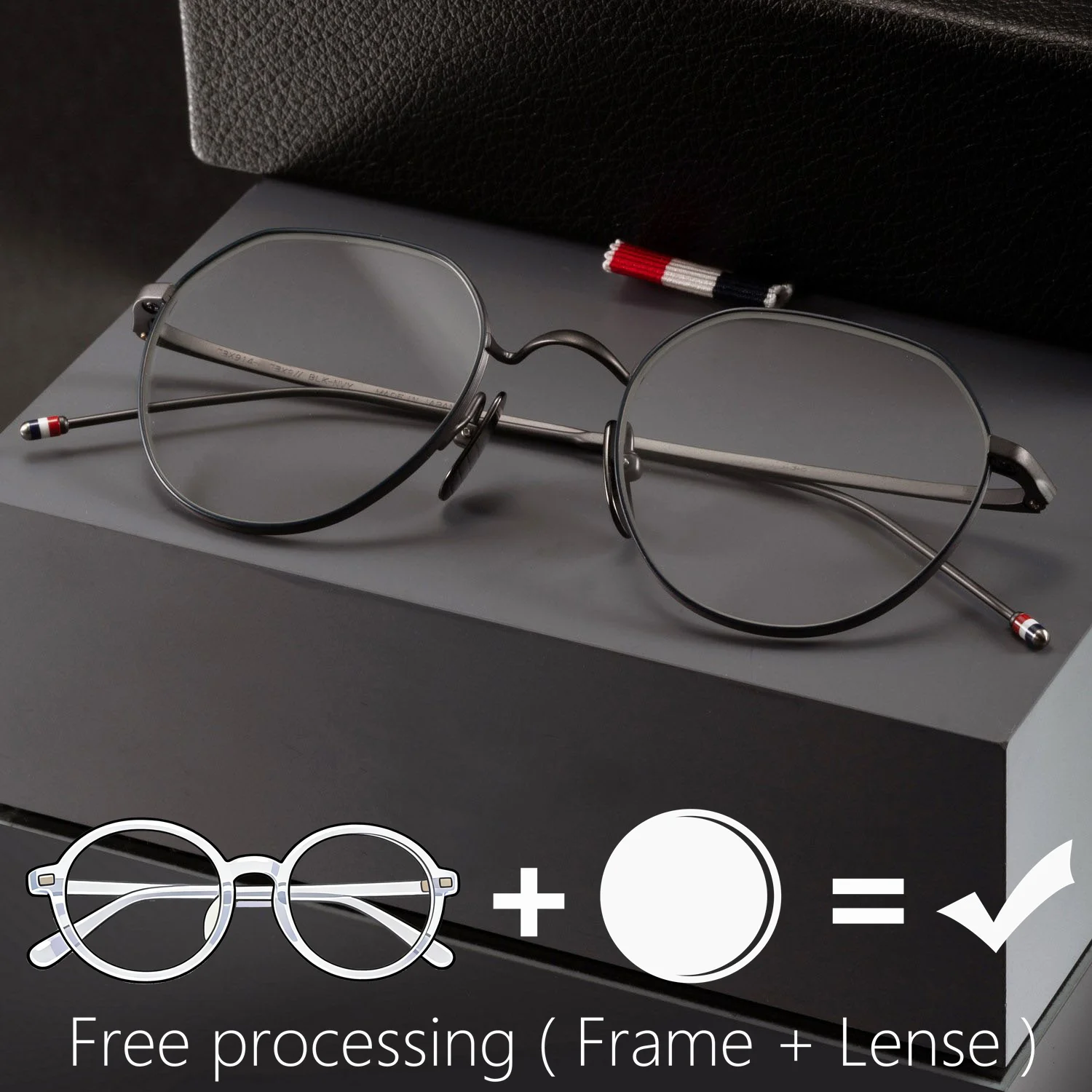 Óculos de prescrição de titânio de alta qualidade, armação óptica, homens, mulheres, óculos de sol, anti azul, design de marca dos eua, tbx914, polígono