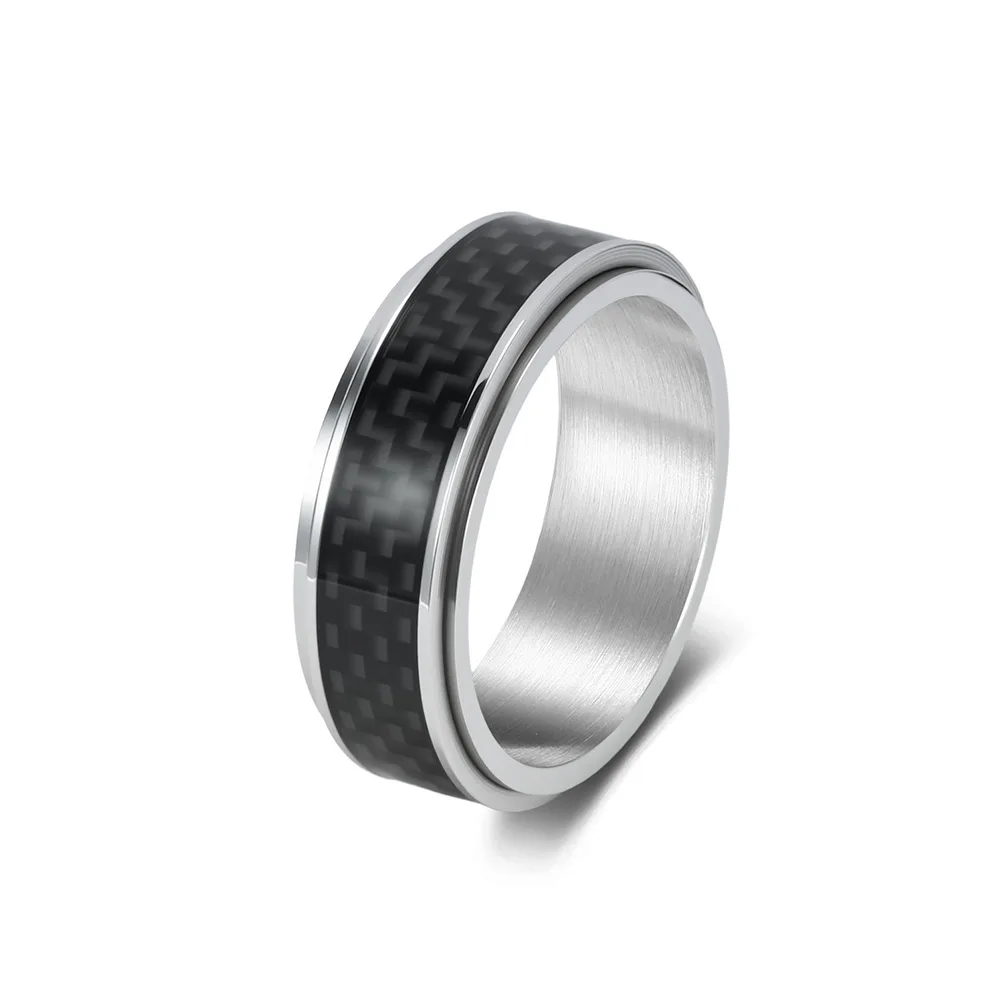 Rotatable Carbon Fiber Ring Men Stainless Steel Spinner Ring Unisex Minimalist Streetwear Punk Couples Wedding Band Jewelry Anel